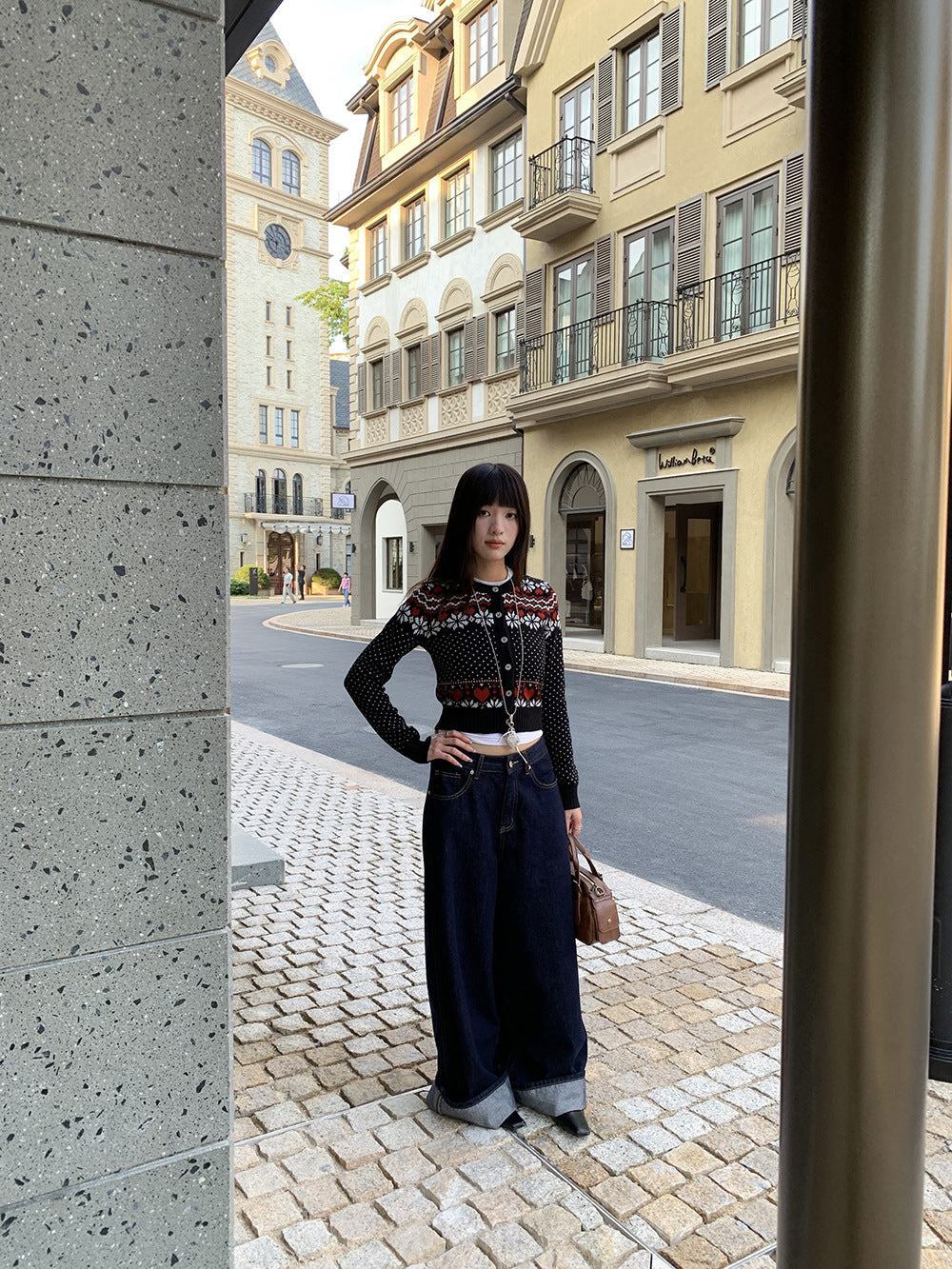 Women's jeans with a faux belt design