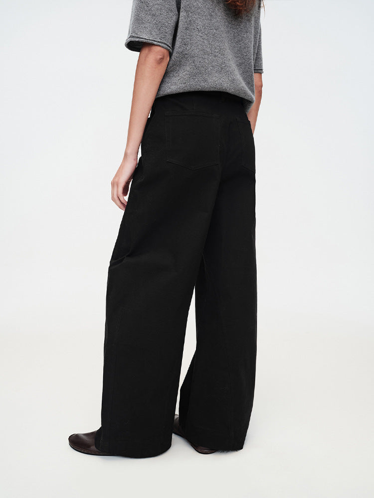 Vintage Washed Cotton Twill Wide Leg Pants