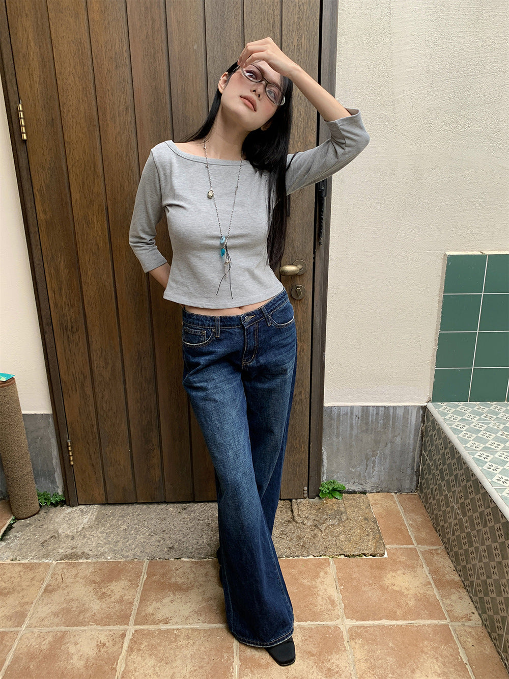 Retro street style straight leg jeans for women