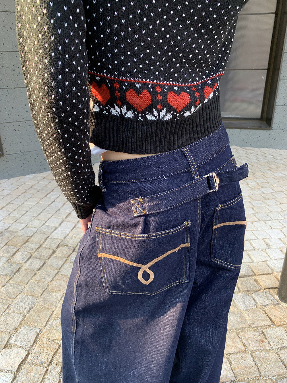 Women's jeans with a faux belt design