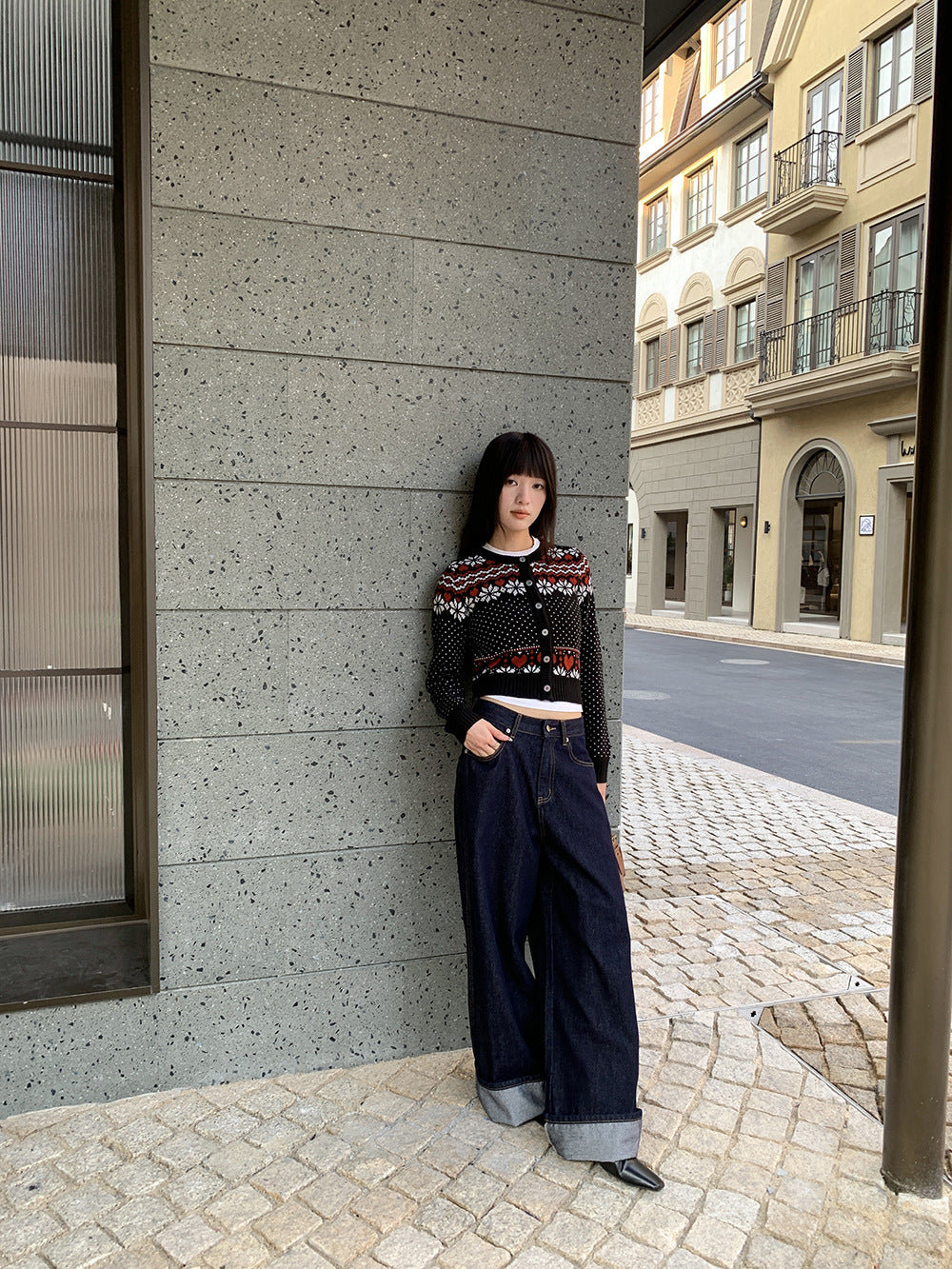 Women's jeans with a faux belt design