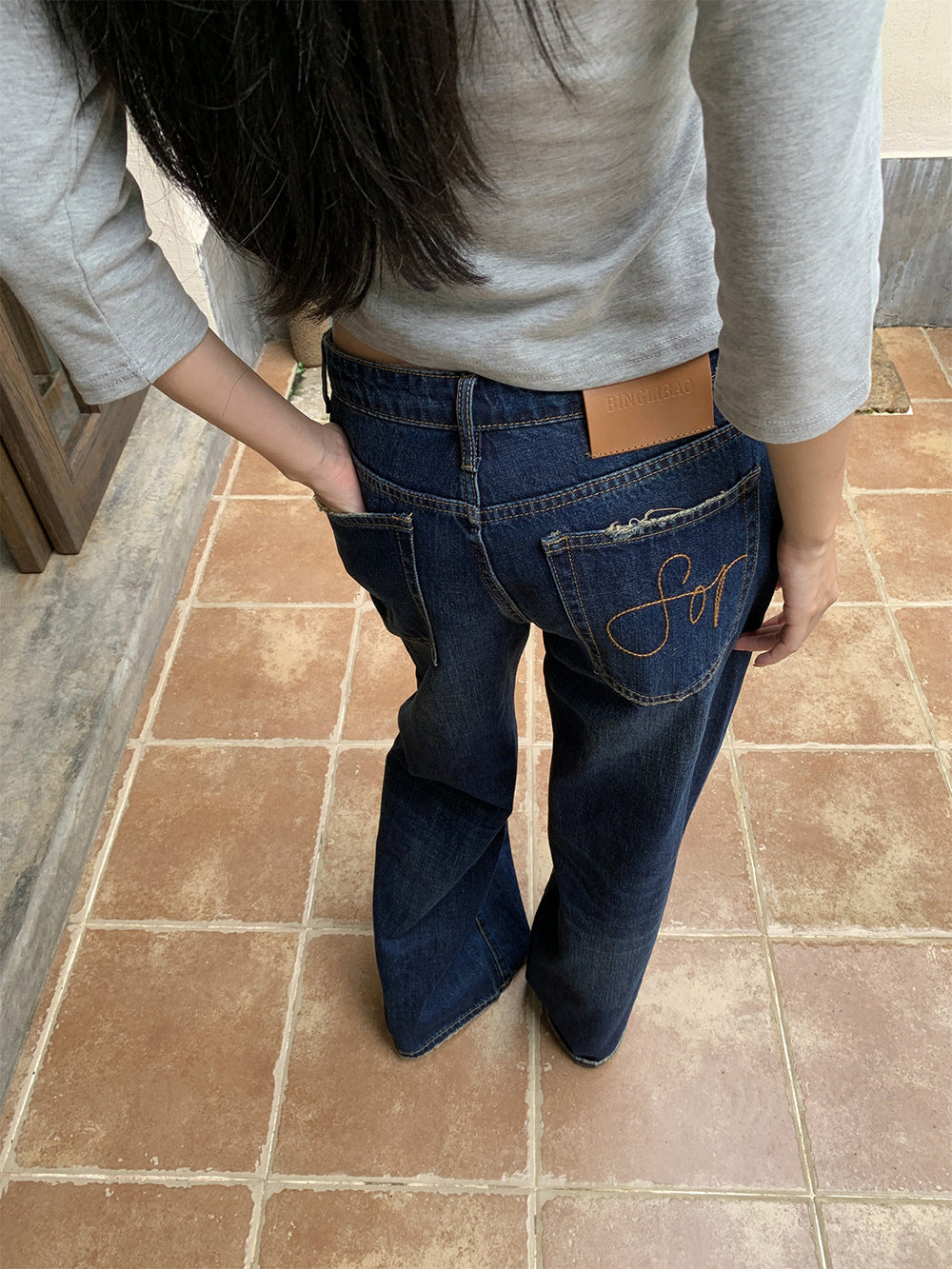 Retro street style straight leg jeans for women