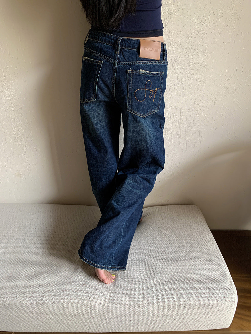 Retro street style straight leg jeans for women